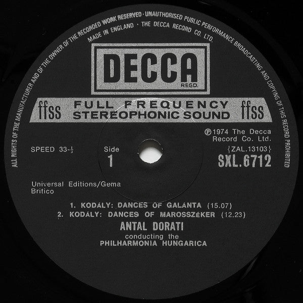Zoltán Kodály, Philharmonia Hungarica, Antal Dorati : The Orchestral Works Of Zoltán Kodály Vol.1 (LP)