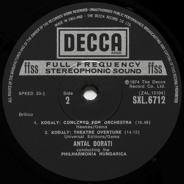 Zoltán Kodály, Philharmonia Hungarica, Antal Dorati : The Orchestral Works Of Zoltán Kodály Vol.1 (LP)