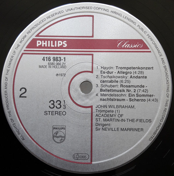 Jeremiah Clarke · Georg Friedrich Händel · Henry Purcell · Gioacchino Rossini · Wolfgang Amadeus Mozart · Joseph Haydn · Pyotr Ilyich Tchaikovsky · Franz Schubert · Felix Mendelssohn-Bartholdy, The Academy Of St. Martin-in-the-Fields, Sir Neville Marriner : "Boccherini Menuett" (LP)