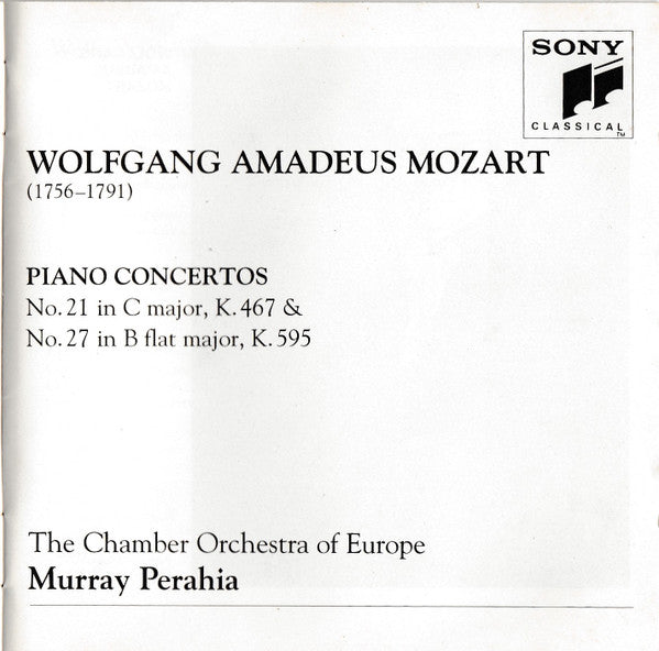 Wolfgang Amadeus Mozart, Murray Perahia, The Chamber Orchestra Of Europe : Piano Concertos No. 21, K. 467 • No. 27, K. 595 (CD, Album)