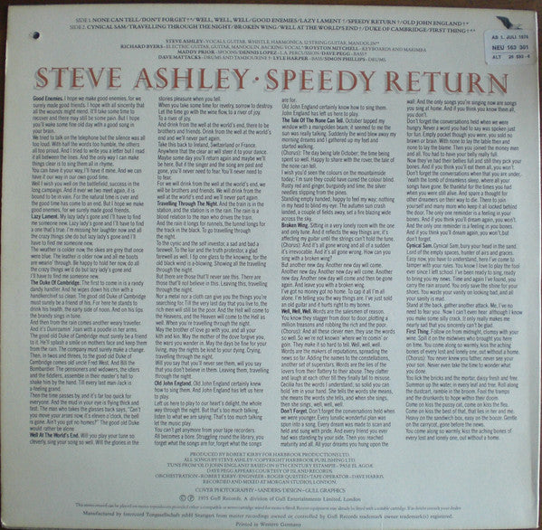 Steve Ashley : Speedy Return (LP, Album)