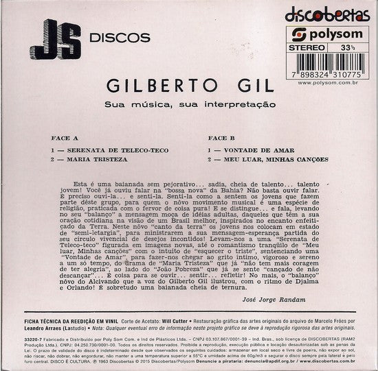 Gilberto Gil : Sua Música, Sua Interpretação (7", EP, RE)