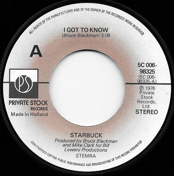 Starbuck (2) : I Got To Know (7", Single)
