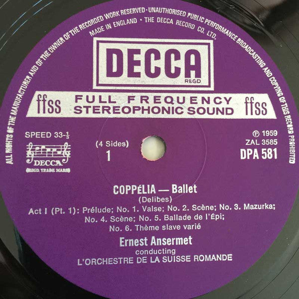 Delibes*, L'Orchestre De La Suisse Romande, Ernest Ansermet : Coppélia (2xLP, RE)