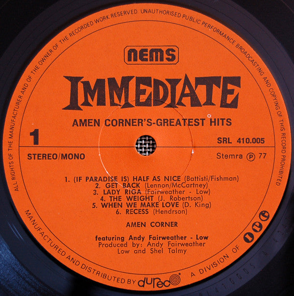 Amen Corner Featuring Andy Fairweather-Low : Greatest Hits (LP, Comp)