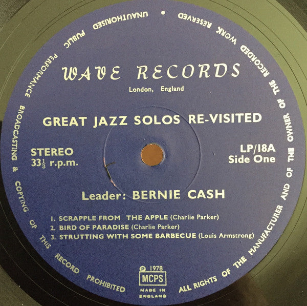 Bernie Cash : Great Jazz Solos Revisited (LP)