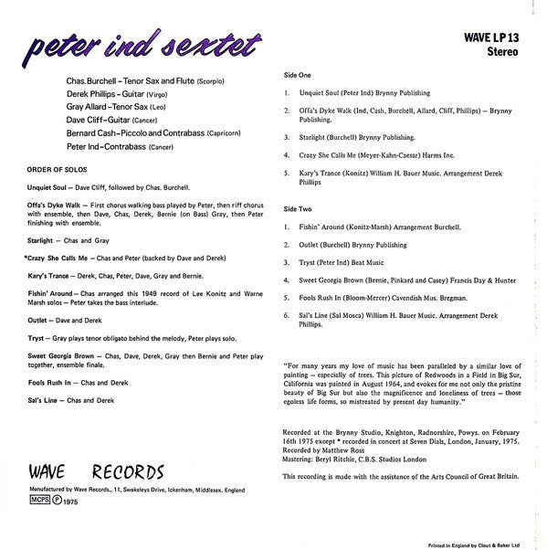 Peter Ind Sextet : Peter Ind Sextet (LP)