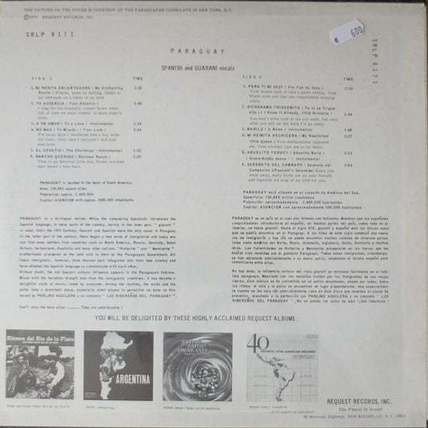 Pablino Aguilera Y Su Conjunto Los Ribereños Del Paraguay : Paraguay - Spanish And Guarani Vocals (LP, Album)
