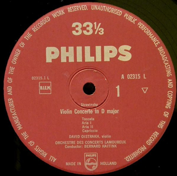 Igor Stravinsky / Wolfgang Amadeus Mozart — David Oistrach - Bernard Haitink, Orchestre Des Concerts Lamoureux : Violinkonzerte — Konzert D-dur / Konzert B-dur KV 207 (LP, Mono)