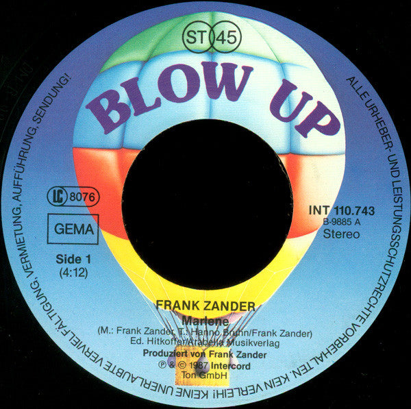 Frank Zander : Marlene (7", Single)