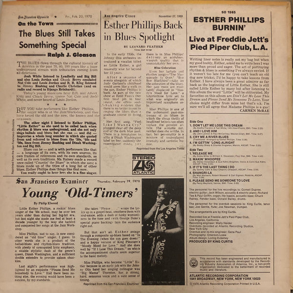 Esther Phillips : Burnin' (Live At Freddie Jett's Pied Piper, L.A.) (LP, Album, Pre)