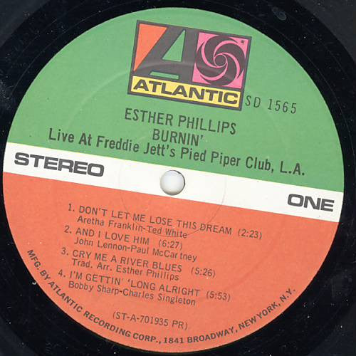 Esther Phillips : Burnin' (Live At Freddie Jett's Pied Piper, L.A.) (LP, Album, Pre)