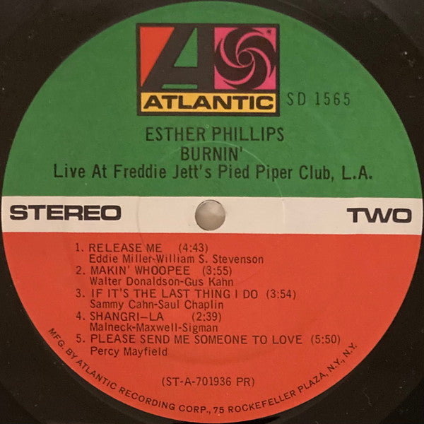 Esther Phillips : Burnin' (Live At Freddie Jett's Pied Piper, L.A.) (LP, Album, Pre)