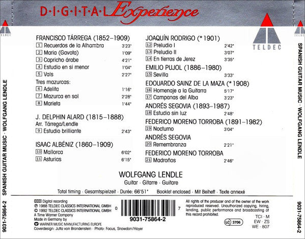 Wolfgang Lendle : Spanish Guitar Music (CD, Album, RE)