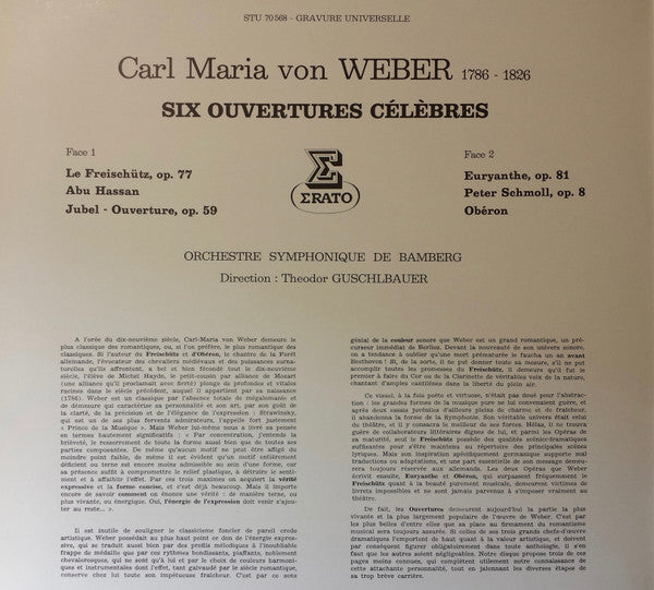 Carl Maria von Weber, Theodor Guschlbauer, Bamberger Symphoniker : Six Ouvertures Celebres (LP, Album)