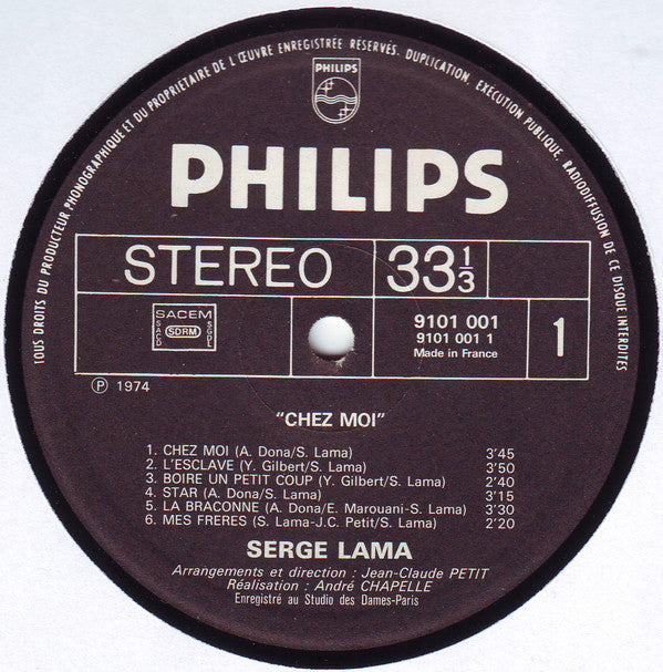 Serge Lama : Chez Moi (LP, Album, Gat)