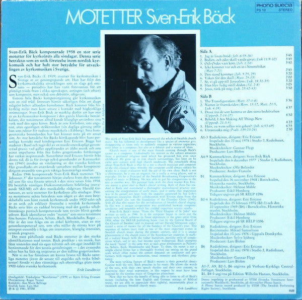 Sven-Erik Bäck - Radiokören, Kammarkören, Eric Ericson : Motetter (LP)