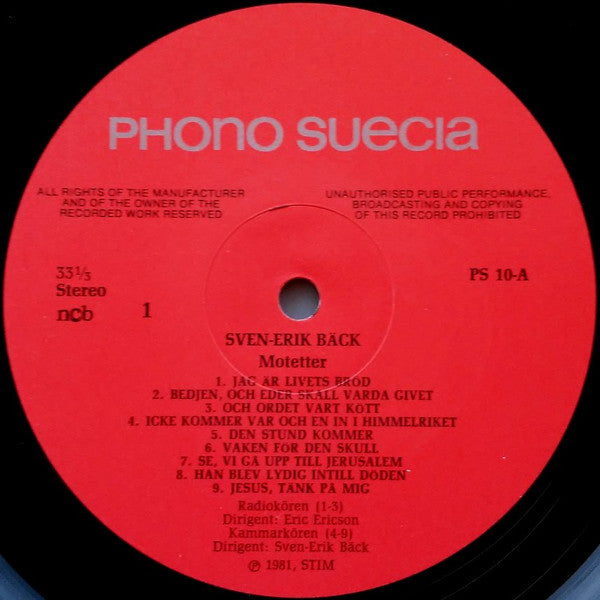 Sven-Erik Bäck - Radiokören, Kammarkören, Eric Ericson : Motetter (LP)