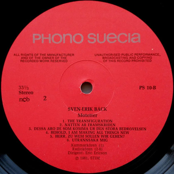 Sven-Erik Bäck - Radiokören, Kammarkören, Eric Ericson : Motetter (LP)
