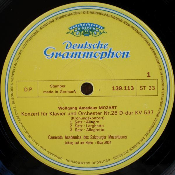 Wolfgang Amadeus Mozart, Camerata Academica Salzburg, Géza Anda : Concerto N° 26 "Du Couronnement" / Concerto N° 12 En La Majeur (LP, Album, RE, Gat)