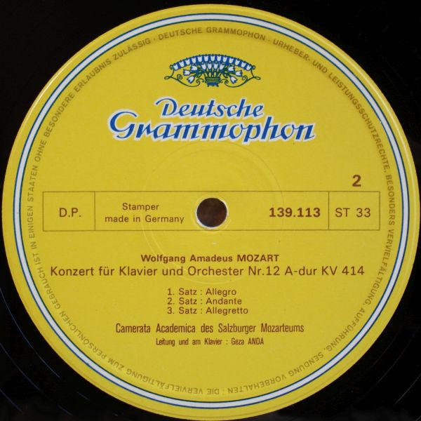 Wolfgang Amadeus Mozart, Camerata Academica Salzburg, Géza Anda : Concerto N° 26 "Du Couronnement" / Concerto N° 12 En La Majeur (LP, Album, RE, Gat)