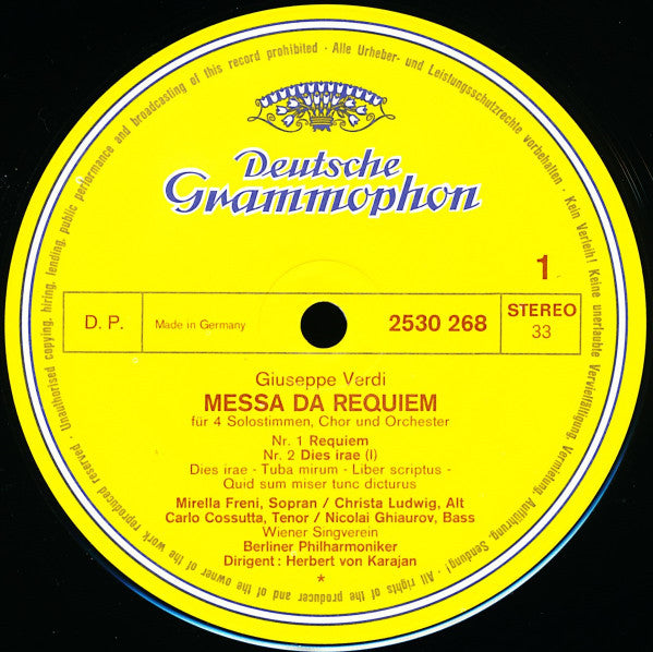 Giuseppe Verdi / Herbert Von Karajan / Berliner Philharmoniker / Mirella Freni / Christa Ludwig / Wiener Singverein / Nicolai Ghiaurov / Carlo Cossutta : Messa Da Requiem (2xLP, RE, Gat)