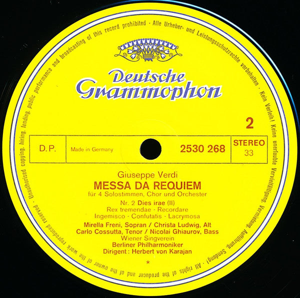 Giuseppe Verdi / Herbert Von Karajan / Berliner Philharmoniker / Mirella Freni / Christa Ludwig / Wiener Singverein / Nicolai Ghiaurov / Carlo Cossutta : Messa Da Requiem (2xLP, RE, Gat)