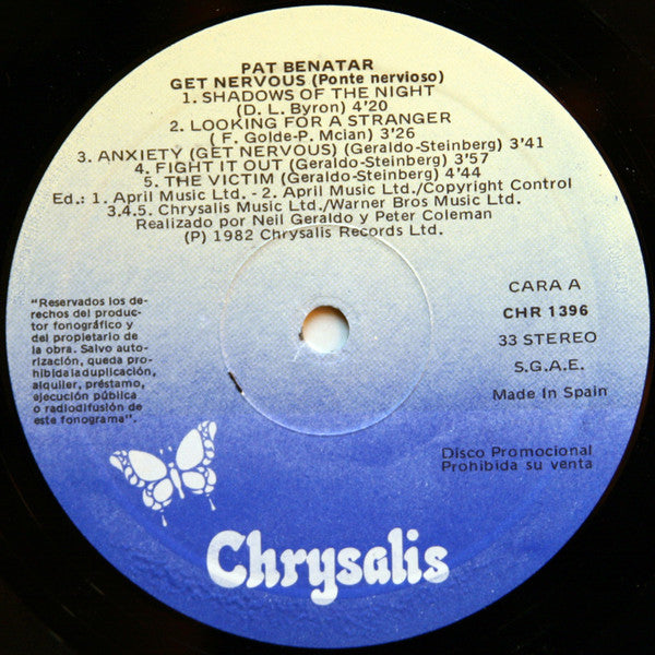 Pat Benatar : Get Nervous = Ponte Nervioso (LP, Album, Promo)