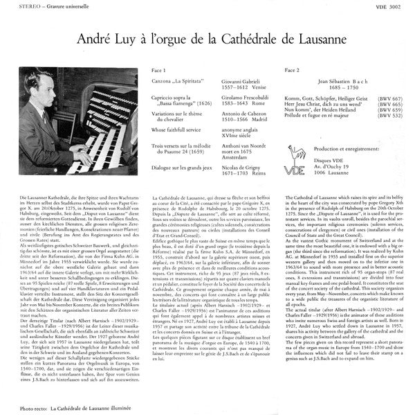 André Luy : À L'orgue De La Cathédrale De Lausanne (LP, Album)