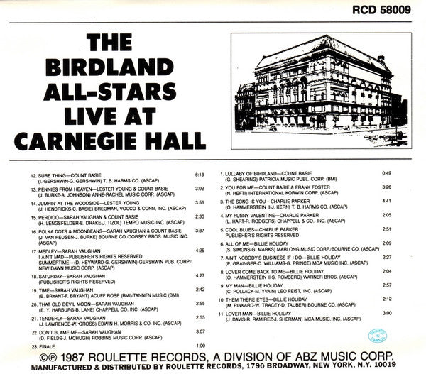Various : Birdland All-Stars At Carnegie Hall (CD, Album, RE)