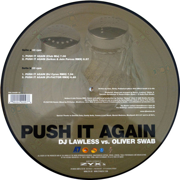 DJ Lawless vs Oliver Swab : Push It Again (12", Pic)