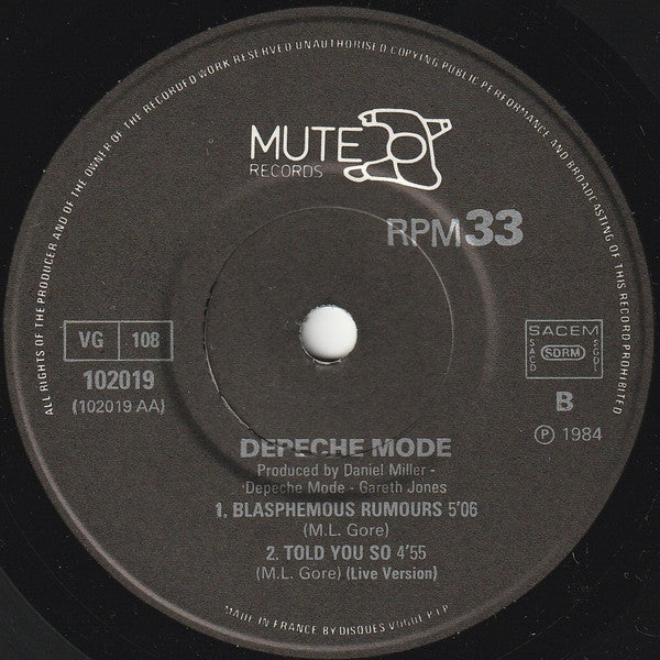 Depeche Mode : Blasphemous Rumours / Somebody (7", EP)