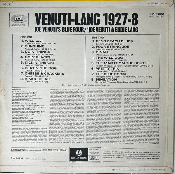 Joe Venuti & Eddie Lang : Venuti-Lang (1927-8) (LP, Comp, Mono)