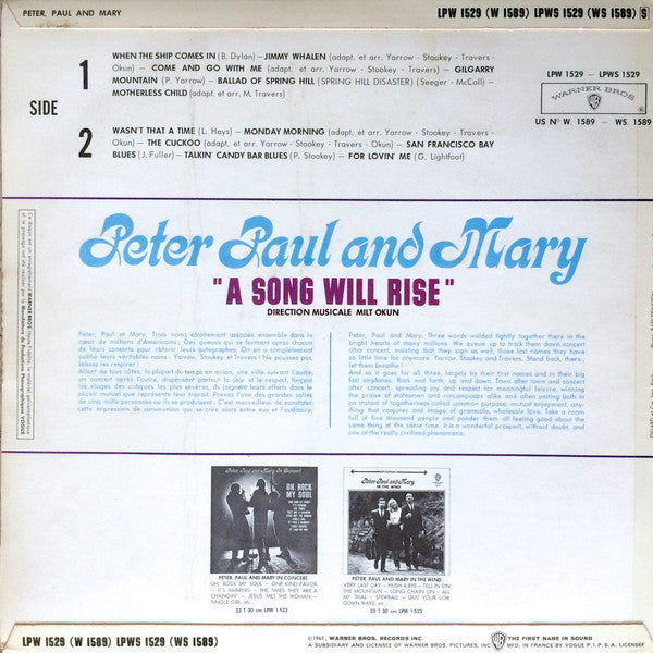 Peter, Paul & Mary : A Song Will Rise (LP, Album)