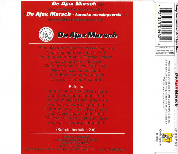 Jaap Leeuwendaal & 't Ajax Koor : De Ajax Marsch (CD, Single)