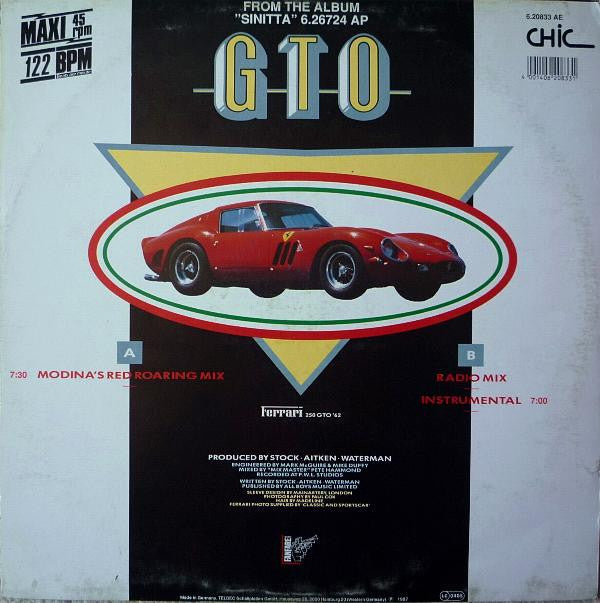 Sinitta : GTO (Modina's Red Roaring Mix) (12", Maxi)