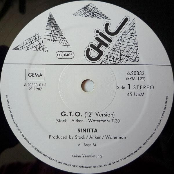 Sinitta : GTO (Modina's Red Roaring Mix) (12", Maxi)