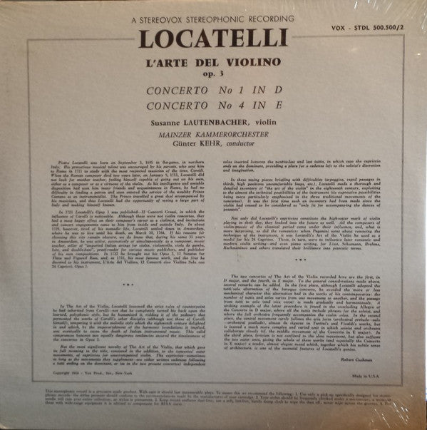 Pietro Antonio Locatelli - Susanne Lautenbacher, Günter Kehr : Locatelli: L'Arte Del Violino (LP, Album)