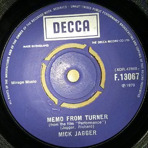 Mick Jagger : Memo From Turner / Natural Magic (7", Single, Com)