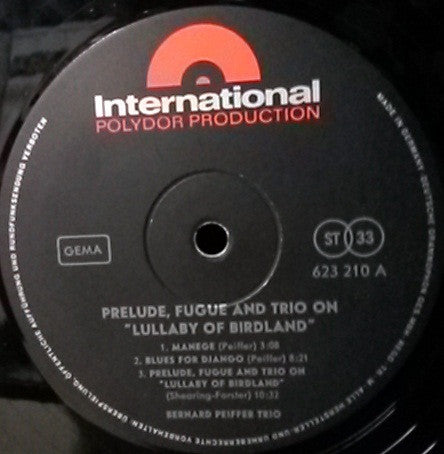 Bernard Peiffer : Bernard Peiffer & His Jazz Piano Plays Prelude, Fugue And Trio On "Lullaby Of Birdland" (LP, Album)