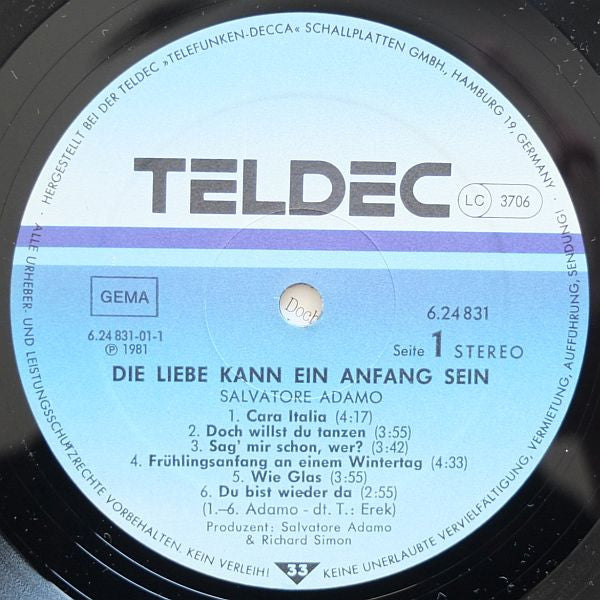 Salvatore Adamo* : Die Liebe Kann Ein Anfang Sein (LP, Album)