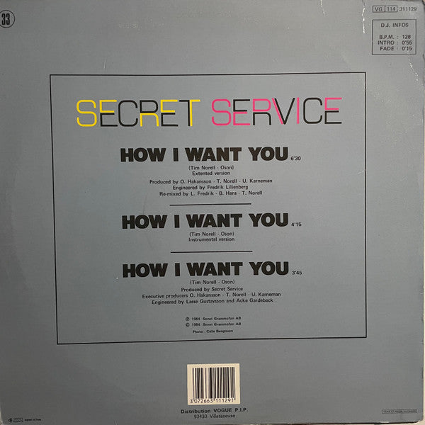 Secret Service : How I Want You (12")