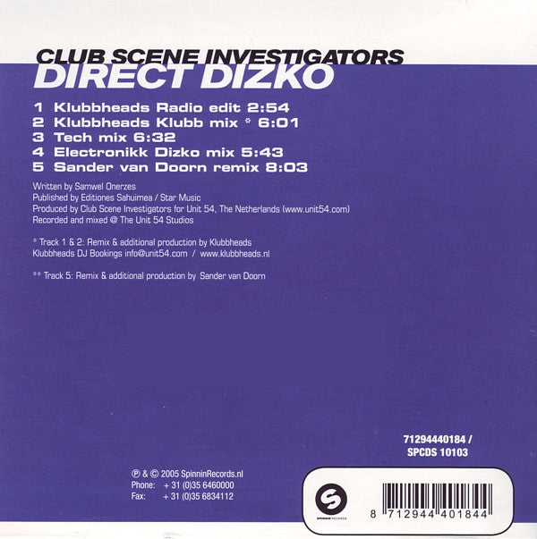 Club Scene Investigators : Direct Dizko (CD, Single)