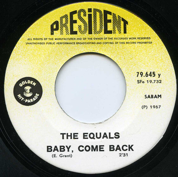 The Equals : Baby, Come Back / Hold Me Closer (7", Single)