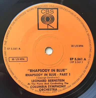 George Gershwin - Leonard Bernstein Conducting The Columbia Symphony Orchestra : Rhapsody In Blue (7", EP, Sol)