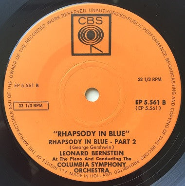 George Gershwin - Leonard Bernstein Conducting The Columbia Symphony Orchestra : Rhapsody In Blue (7", EP, Sol)