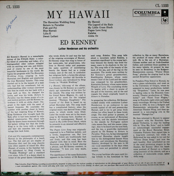 Ed Kenney, Luther Henderson And His Orchestra : My Hawaii (LP, Album, Mono)