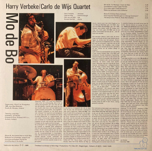 Harry Verbeke / Carlo de Wijs Quartet Featuring Hein Van de Geyn, Arnoud Gerritse : Mo De Bo (LP, Album)