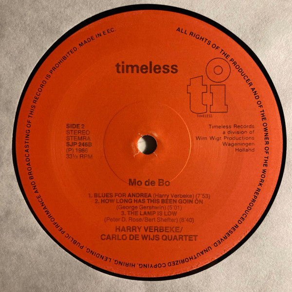 Harry Verbeke / Carlo de Wijs Quartet Featuring Hein Van de Geyn, Arnoud Gerritse : Mo De Bo (LP, Album)