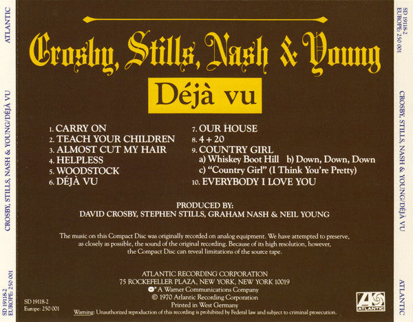 Crosby, Stills, Nash & Young : Déjà Vu (CD, Album, RE)